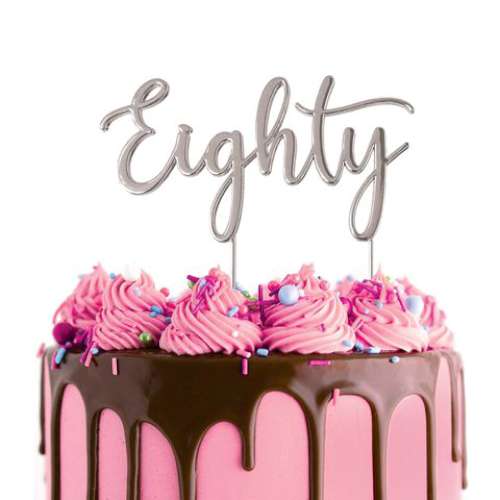 Eighty Metal Silver Cake Topper - Click Image to Close